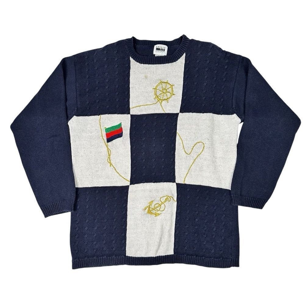 Vintage Leslie Faye Women XL Nautical Knitted Sweater